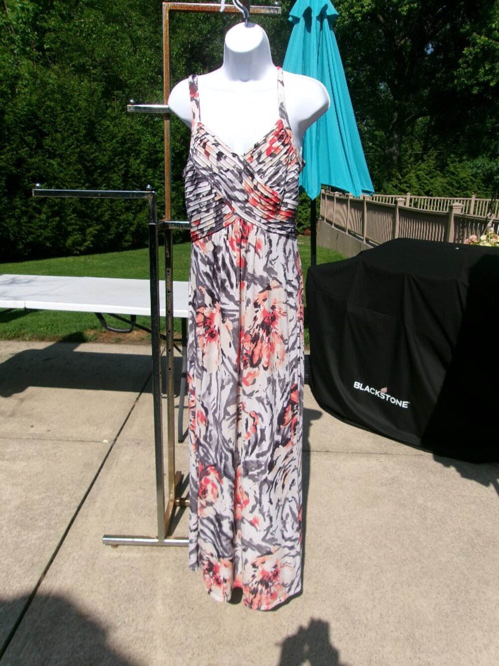 ROBBIE BEE GRAY&ORANGE PRINT MAXI DRESS M